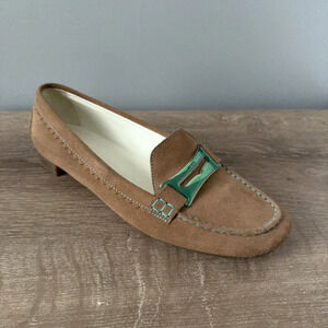 Tod's Driving Loafers Womens 8 Tan Suede Slip On Moccasin Shoes Buckle Italy